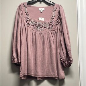 True Craft Pink Flutter Sleeve Embellished Blouse